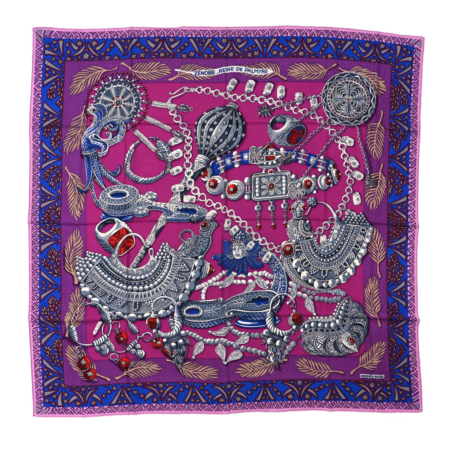 Cashmere Silk Zenobie Reine De Palmyre Shawl 140 Fuchsia Gris Acier Violet