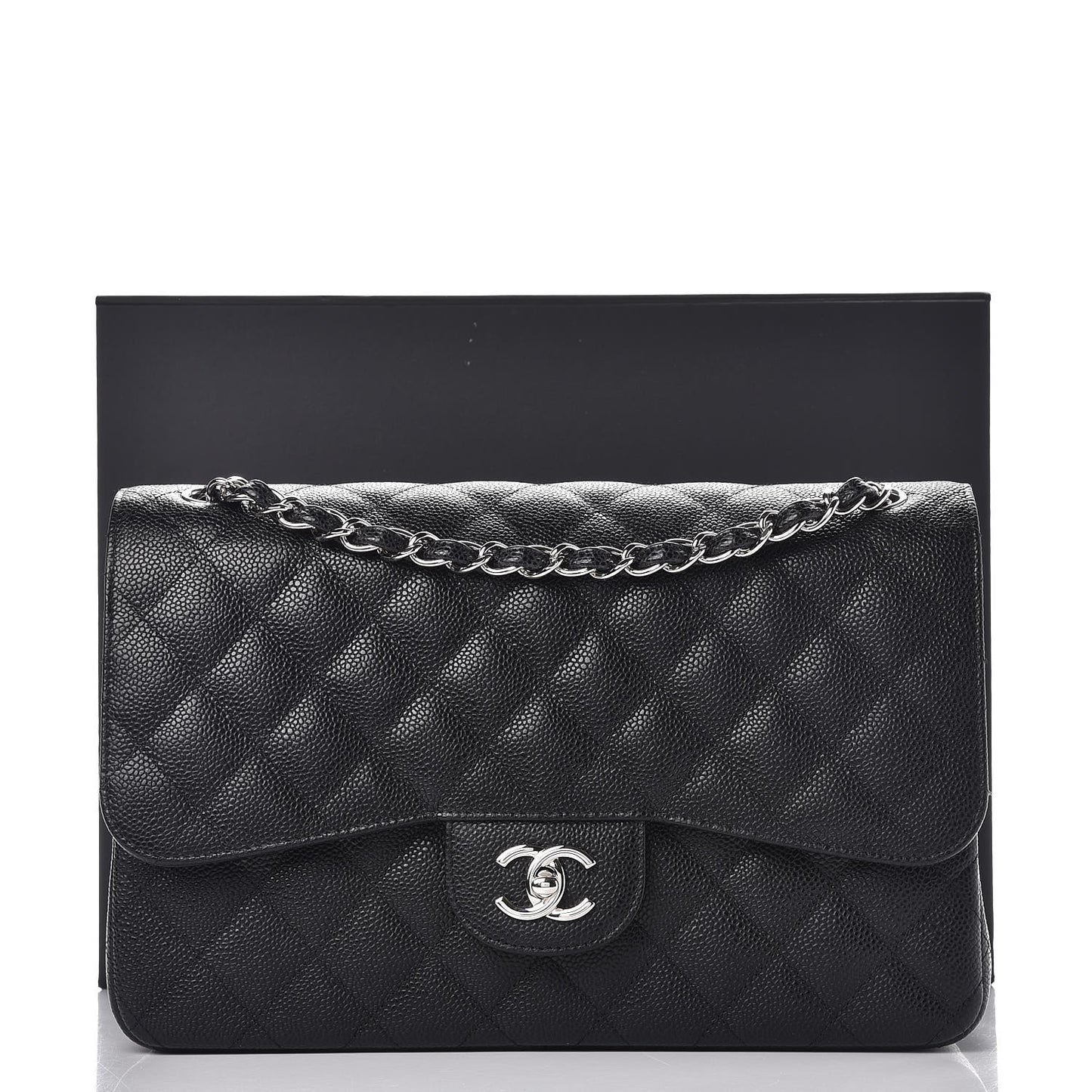 Caviar Quilted Jumbo Double Flap Black
