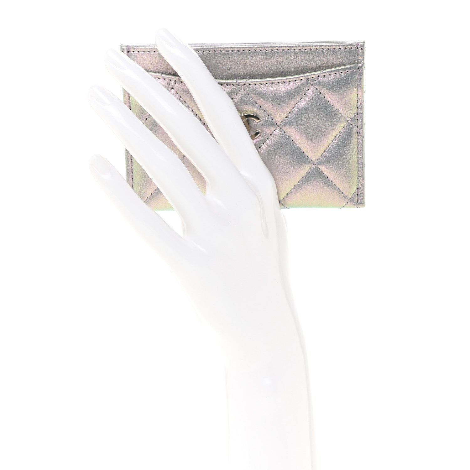 Chanel Iridescent Calfskin Quilted Card Holder Light Purple 2 of 10