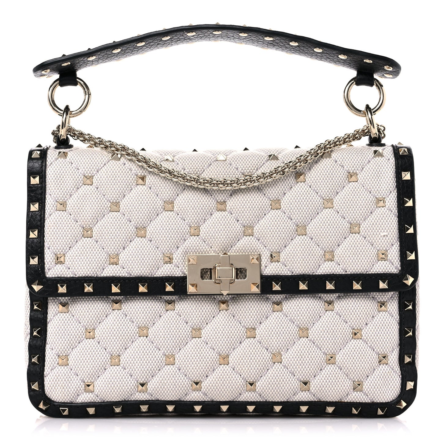 Canvas Medium Rockstud Spike Shoulder Bag Ivory