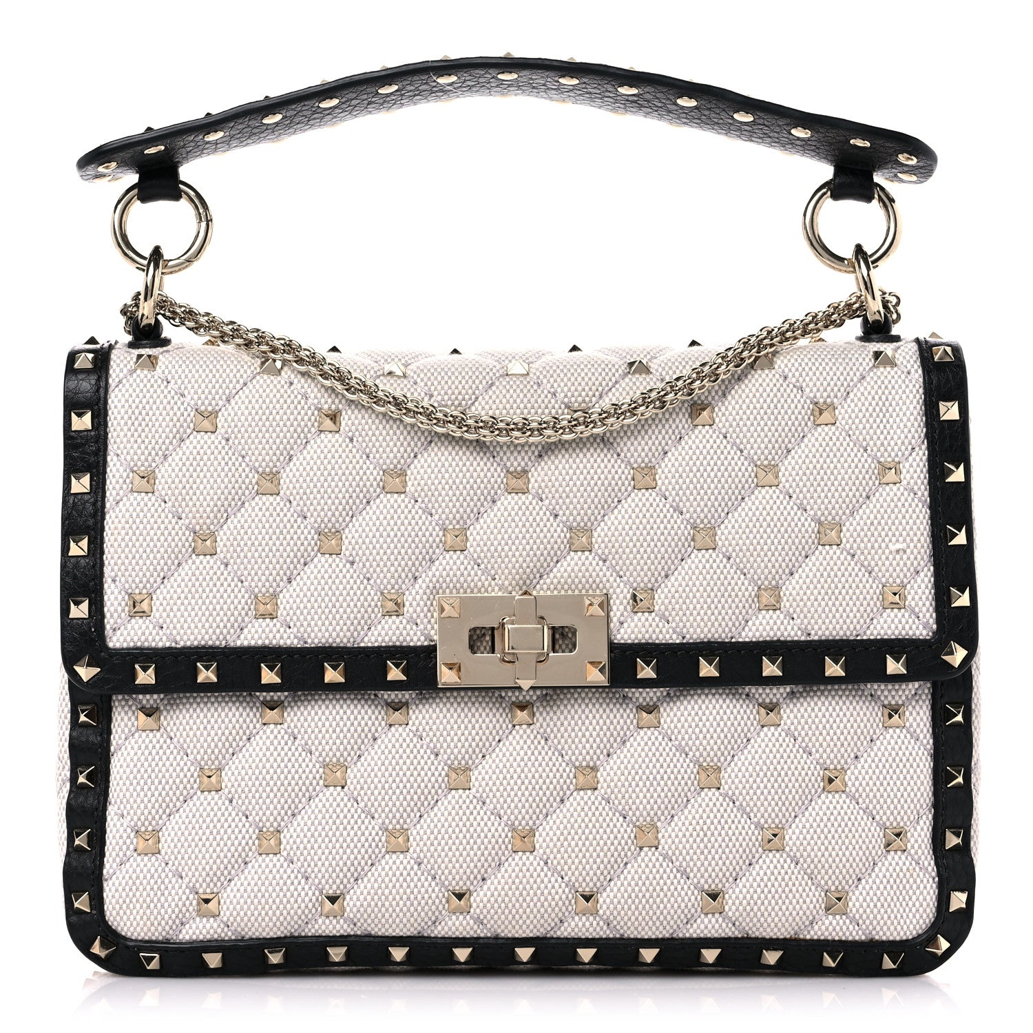 Valentino Garavani Canvas Medium Rockstud Spike Shoulder Bag Ivory 1 of 13