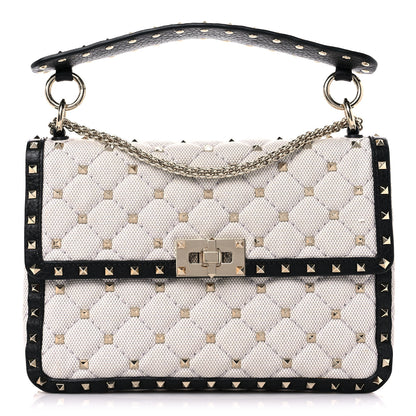 Valentino Garavani Canvas Medium Rockstud Spike Shoulder Bag Ivory 1 of 13