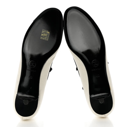 Chanel Fabric Cap Toe CC Ballerina Ankle Wrap Pumps 40 White Black 5 of 7