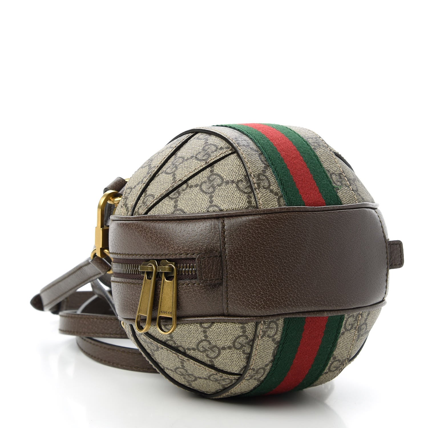 Gucci GG Supreme Monogram Textured Dollar Calfskin Web Mini Ophidia Basketball Shaped Shoulder Bag Beige Ebony New Acero 4 of 11