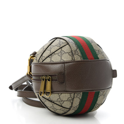 Gucci GG Supreme Monogram Textured Dollar Calfskin Web Mini Ophidia Basketball Shaped Shoulder Bag Beige Ebony New Acero 4 of 11