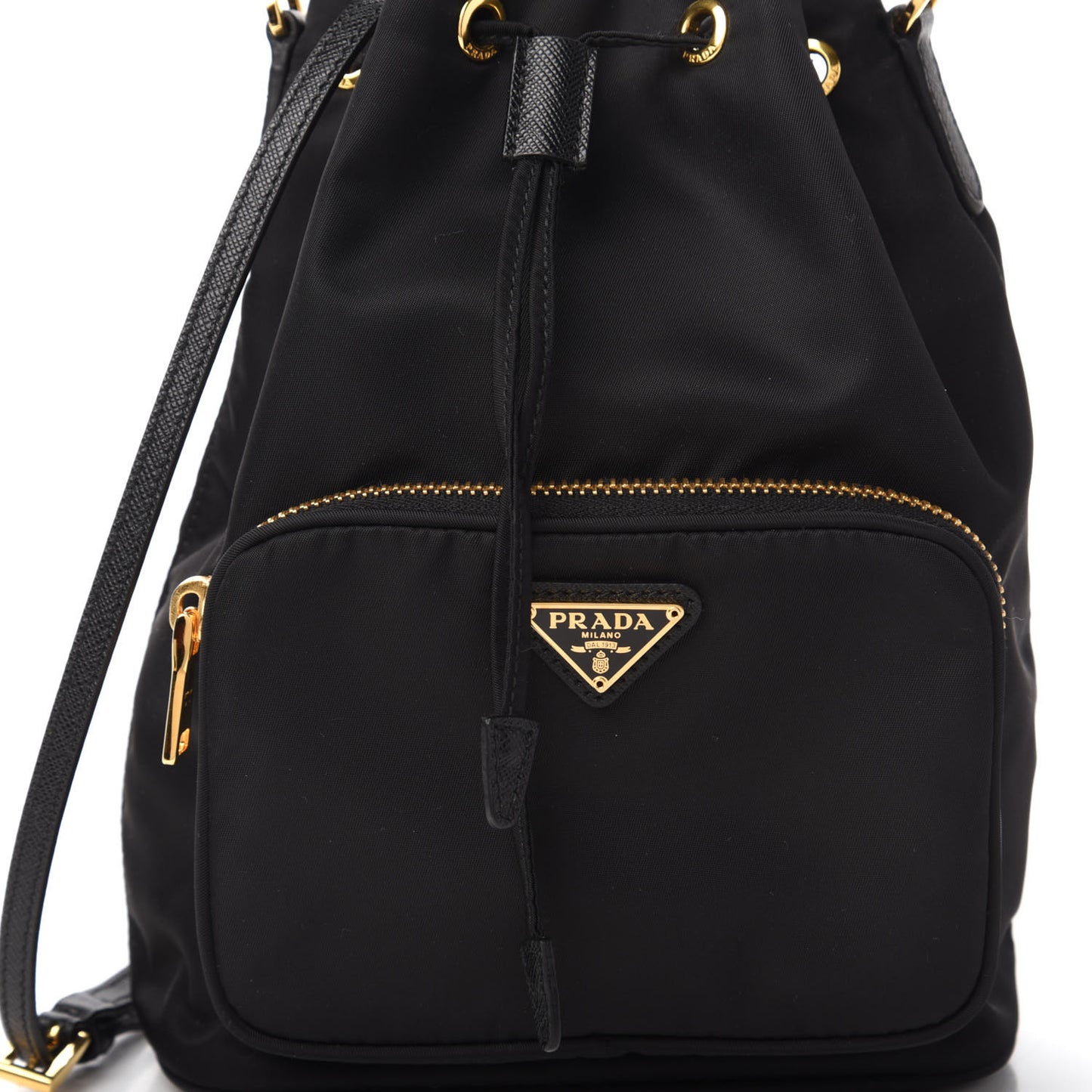 Saffiano Tessuto Nylon Mini Bucket Crossbody Bag Black