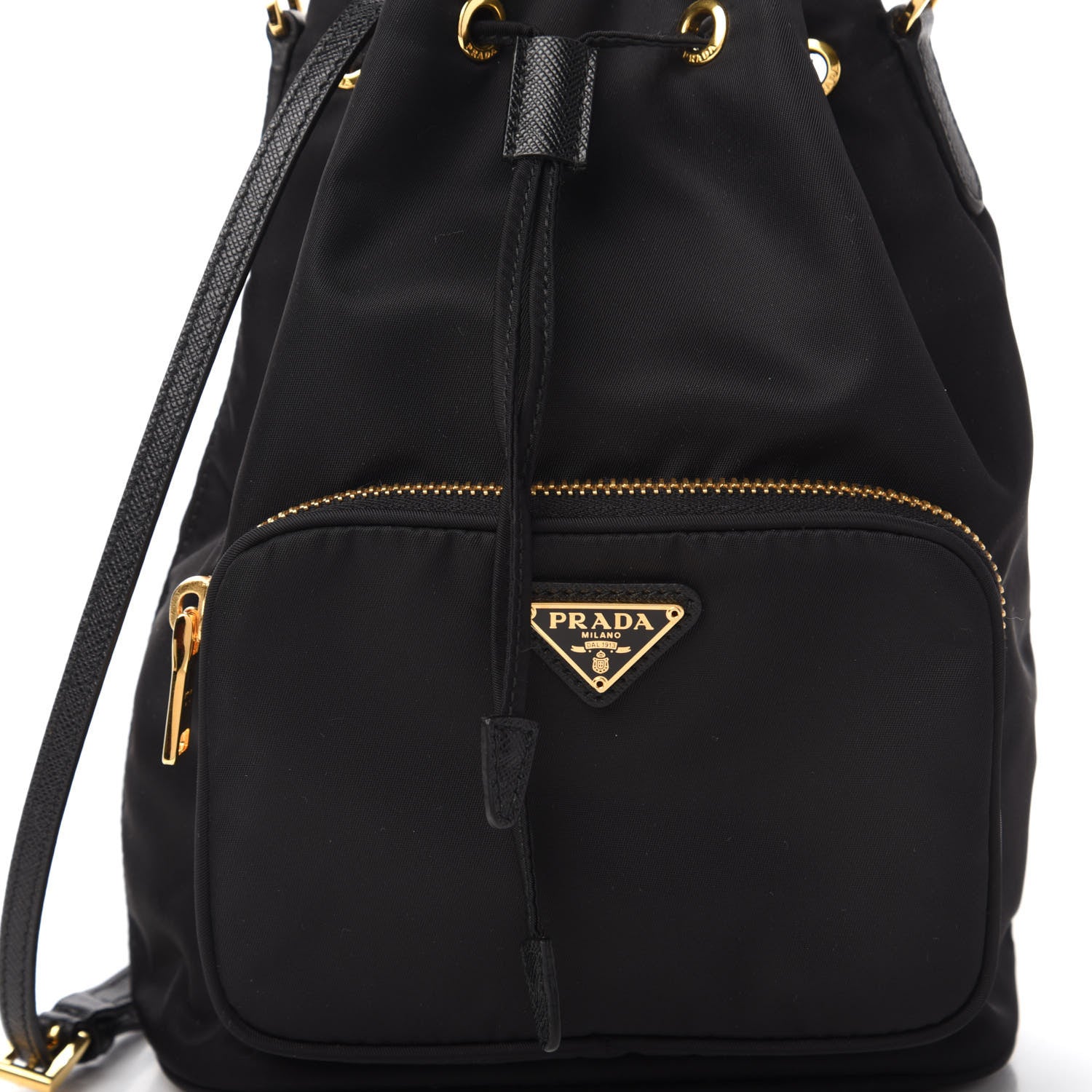 Prada Saffiano Tessuto Nylon Mini Bucket Crossbody Bag Black 9 of 9