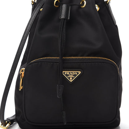 Prada Saffiano Tessuto Nylon Mini Bucket Crossbody Bag Black 9 of 9