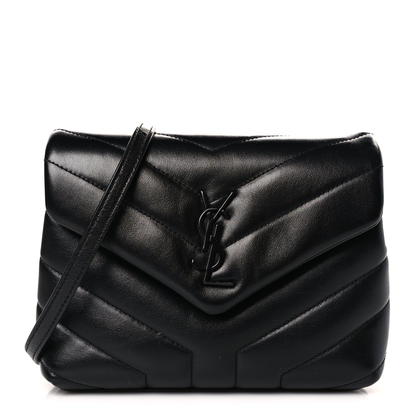 Calfskin Y Quilted Monogram Monochrome Toy Loulou Crossbody Bag Black