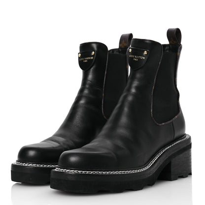 Louis Vuitton Calfskin Monogram Beaubourg Ankle Boots 38 Black 4 of 14