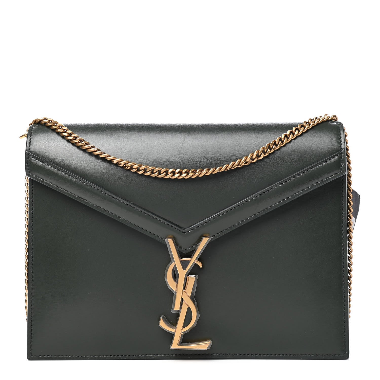 Saint Laurent Smooth Calfskin Monogram Cassandra Clasp Bag Dark Green 1 of 9