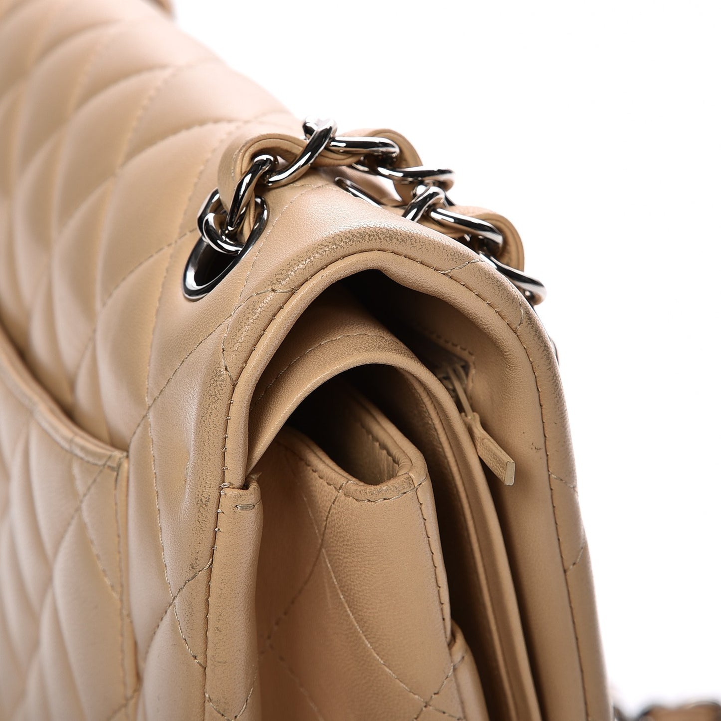 Lambskin Quilted Jumbo Double Flap Beige