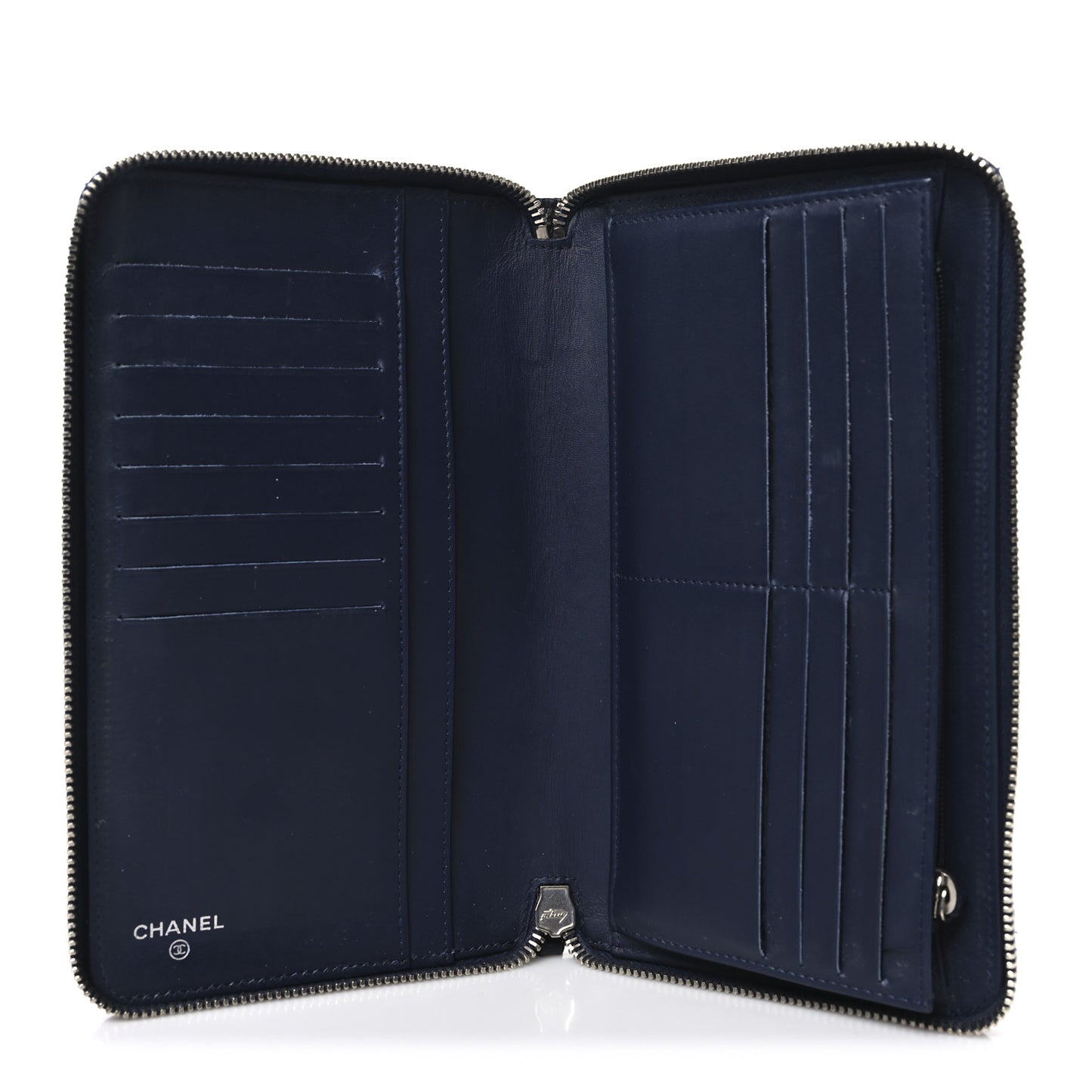 Caviar Quilted Large Zip Around Organizer Wallet Navy