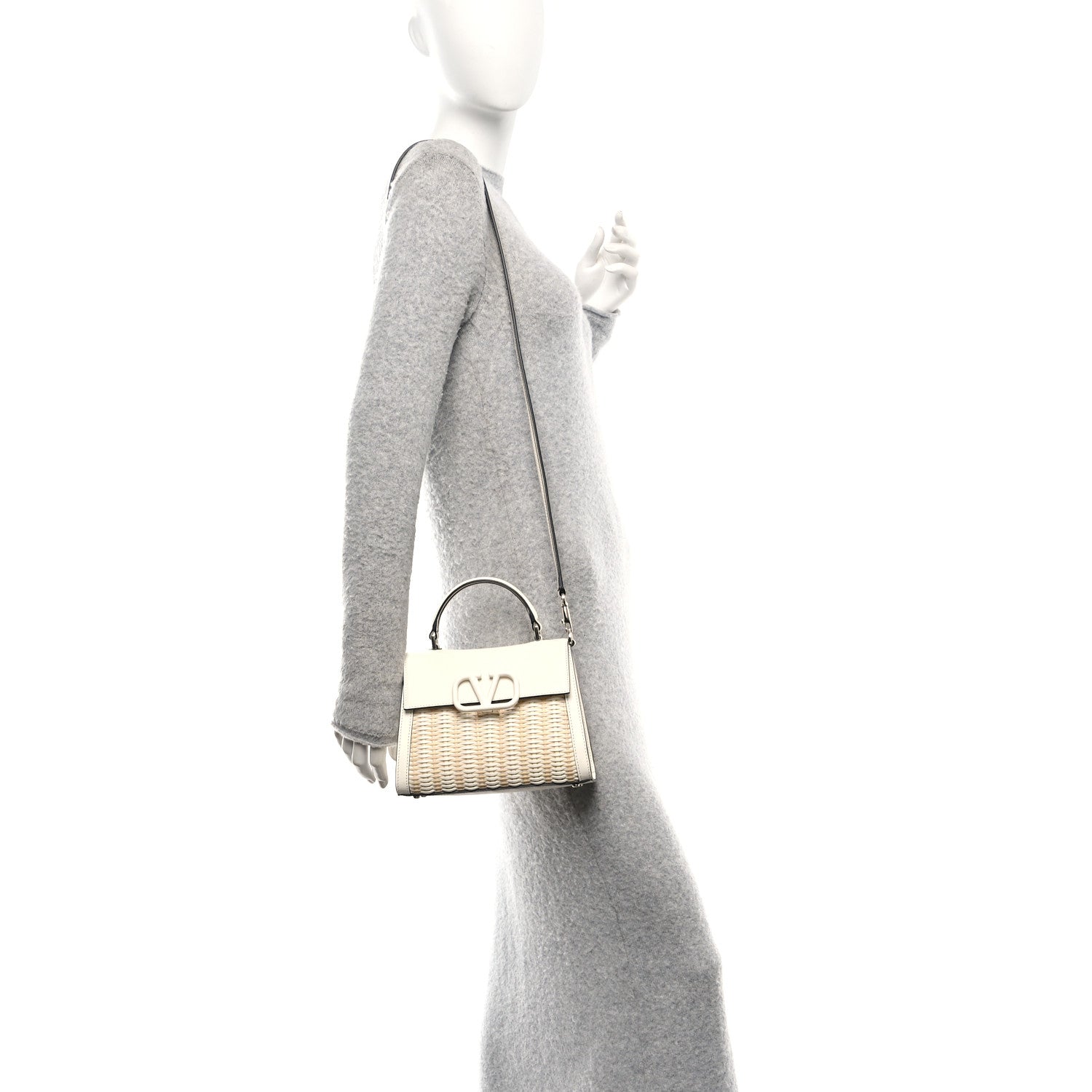 Valentino Garavani Wicker Calfskin Small VSling Top Handle Bag Natural White 2 of 9