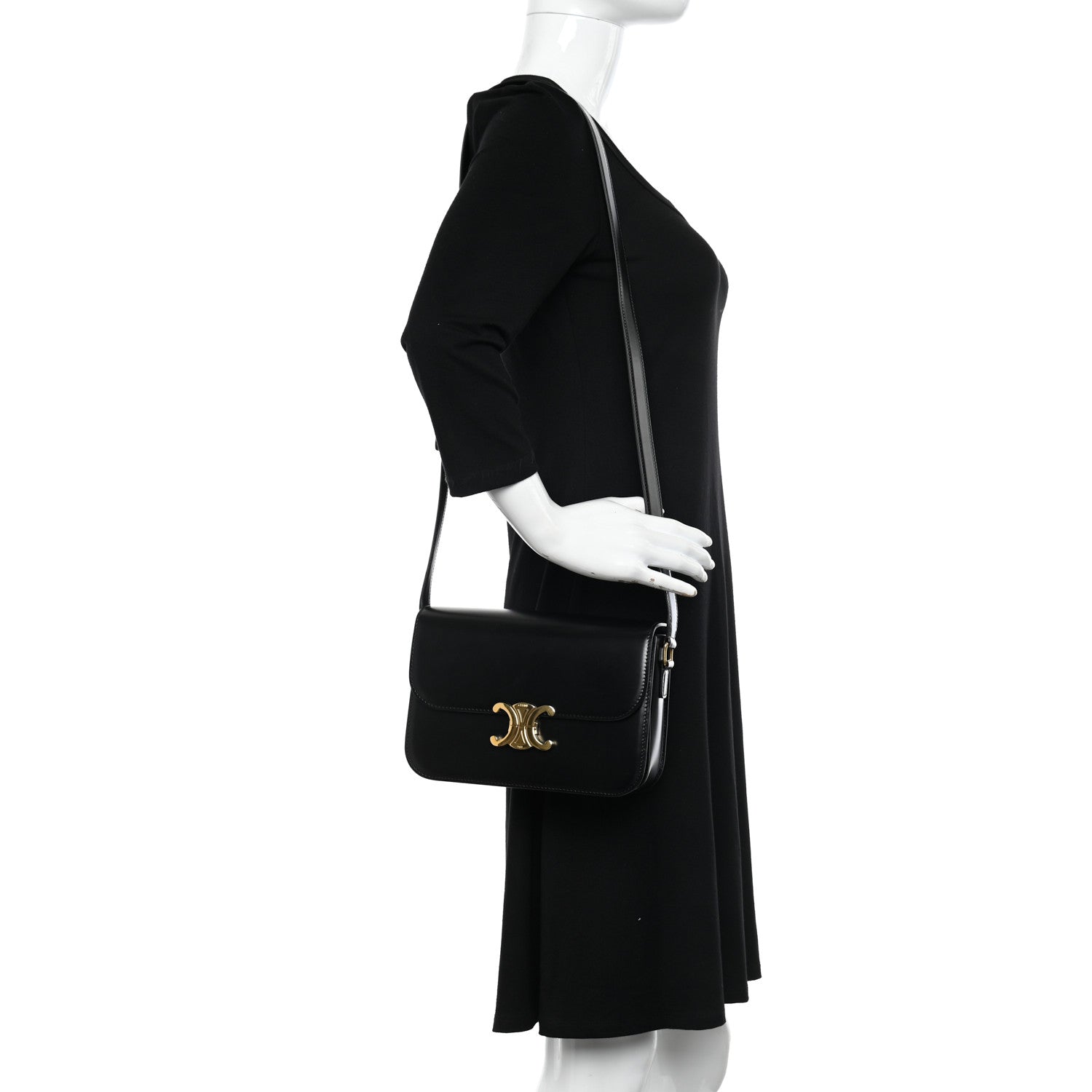 Celine Shiny Calfskin Medium Triomphe Black 2 of 14