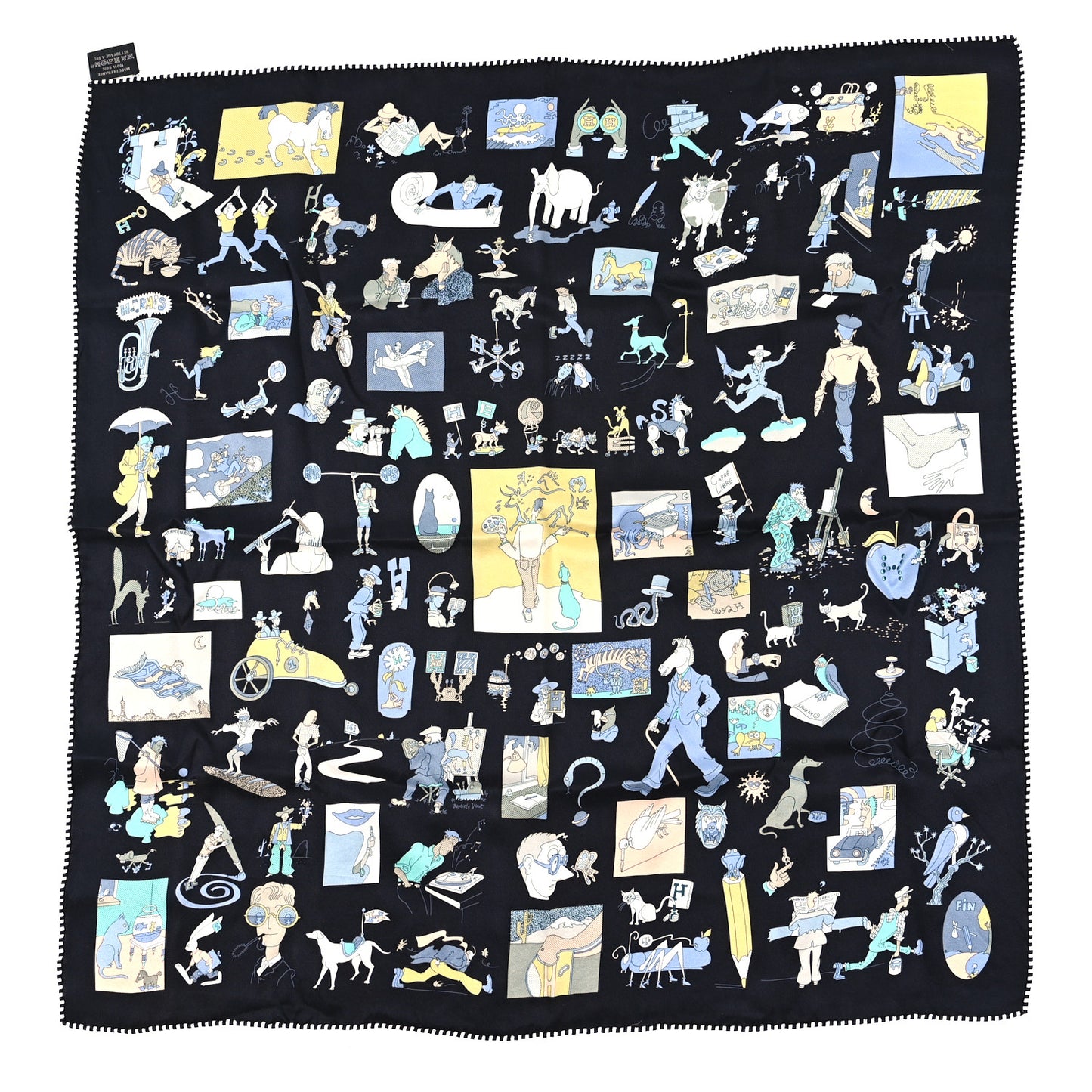 Silk Carres Libre Scarf 70 Black Bleu Jaune
