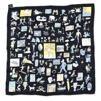 Hermes Silk Carres Libre Scarf 70 Black Bleu Jaune 1 of 3