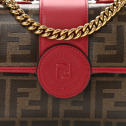 Fendi Glazed Fabric Vitello Century FF 1974 Stamp Patch Mini Double F Crossbody Bag Mogano Panna Fragola 7 of 9