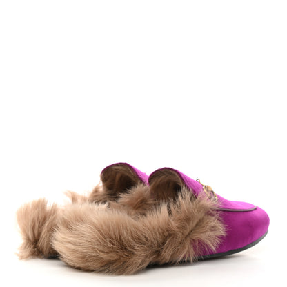 Gucci Velvet Fur Womens Princetown Slippers 37 Fucsia Violet Cyclamen Natural 4 of 8