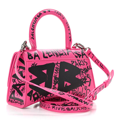 Balenciaga Smooth Calfskin Graffiti Hourglass Top Handle Bag XS Acid Fuchsia Black 3 of 9