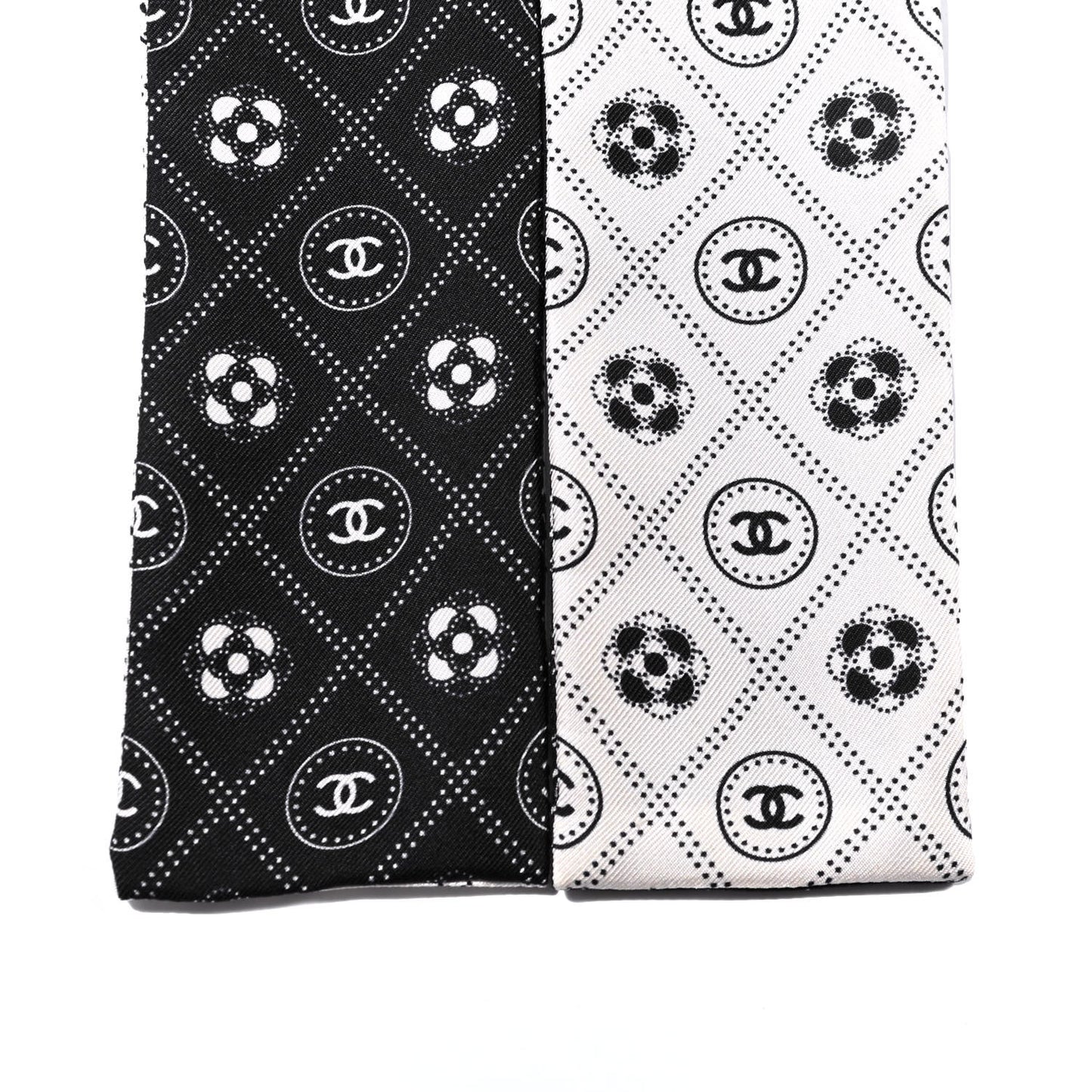 Silk CC Polka Dot Slim Bandeau Scarf Black Ecru