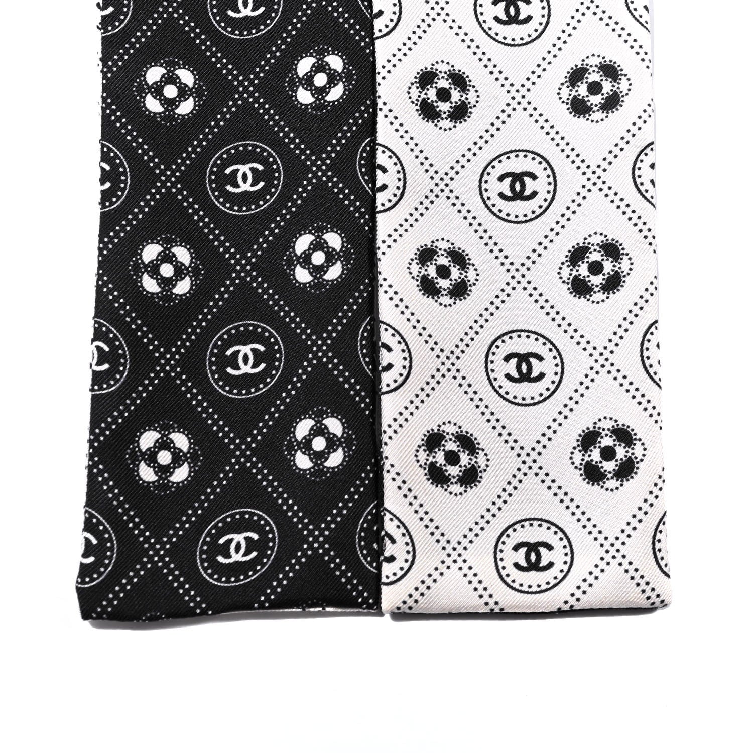 Chanel Silk CC Polka Dot Slim Bandeau Scarf Black Ecru 3 of 3