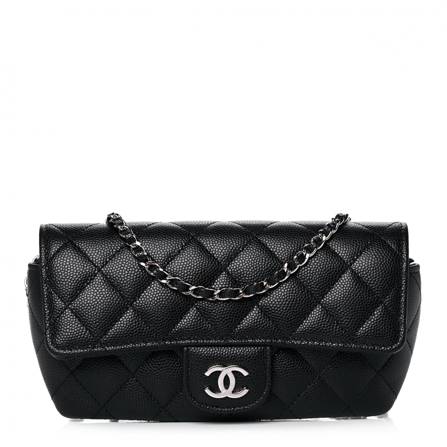 Caviar Quilted Glasses Case With Chain Black