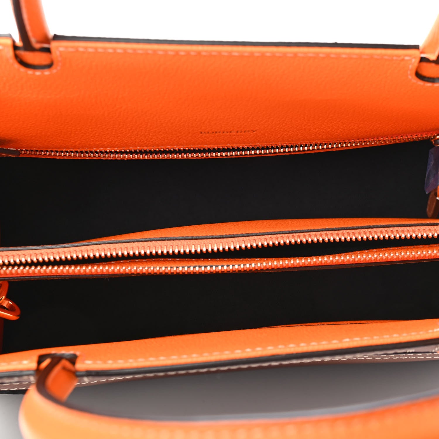 Burberry Calfskin Small Two Handle Title Bag Tan Bright Orange 6 of 8