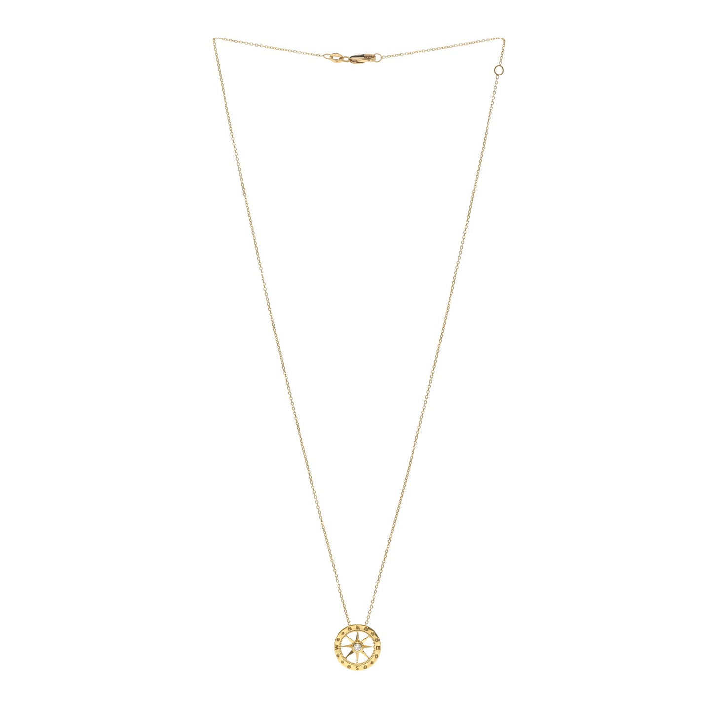 18K Yellow Gold Diamond Tiny Treasurers Compass Pendant Necklace