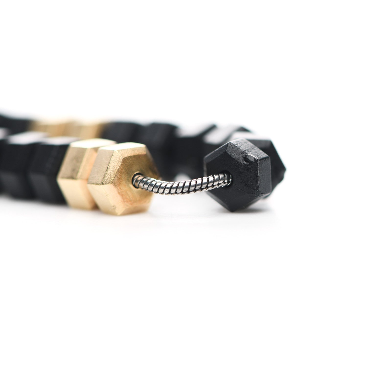 David Yurman 18K Yellow Gold Rubber Mens Hex Bead Bracelet Black 5 of 5