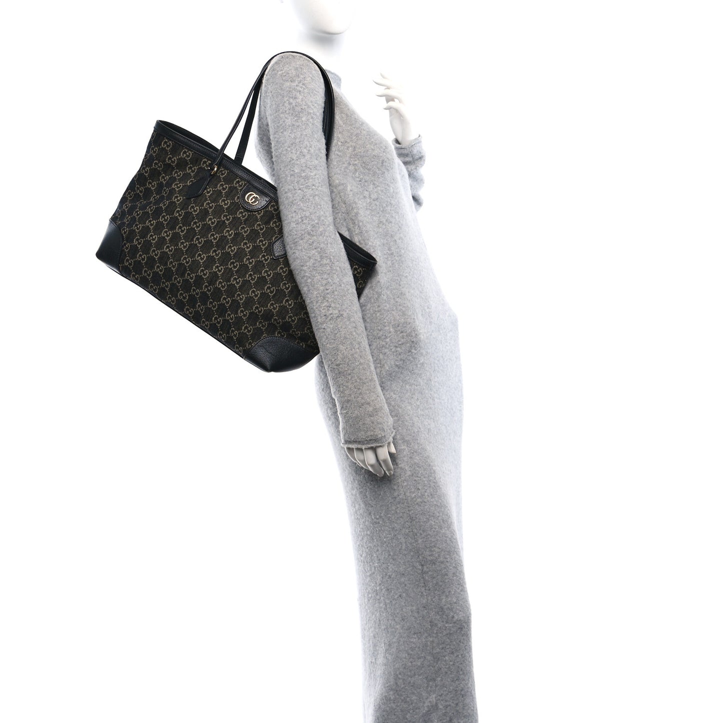 Jacquard Black Denim GG Monogram Medium Ophidia Shopping Tote Black Ivory