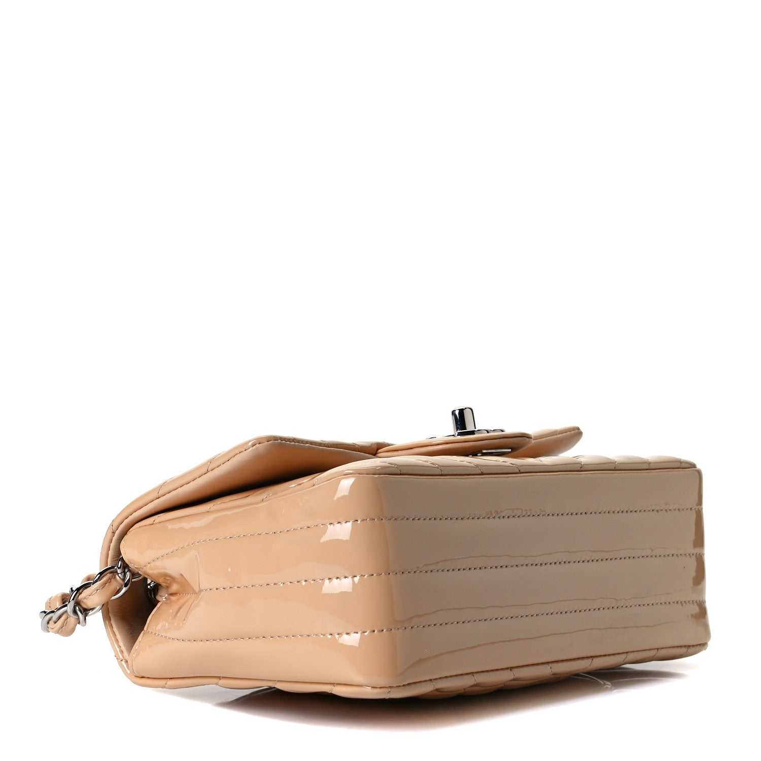 Chanel Patent Chevron Quilted Mini Rectangular Flap Beige 4 of 9