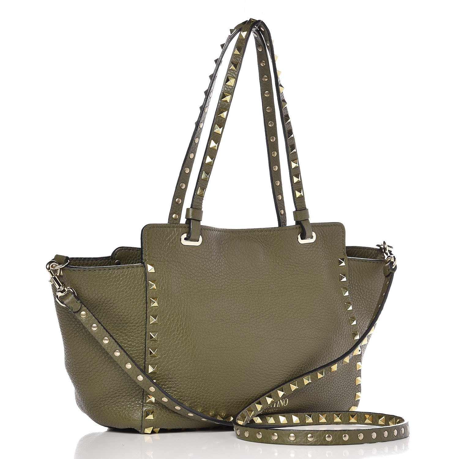 Valentino Garavani Pebbled Calfskin Small Rockstud Tote Army Green 4 of 8
