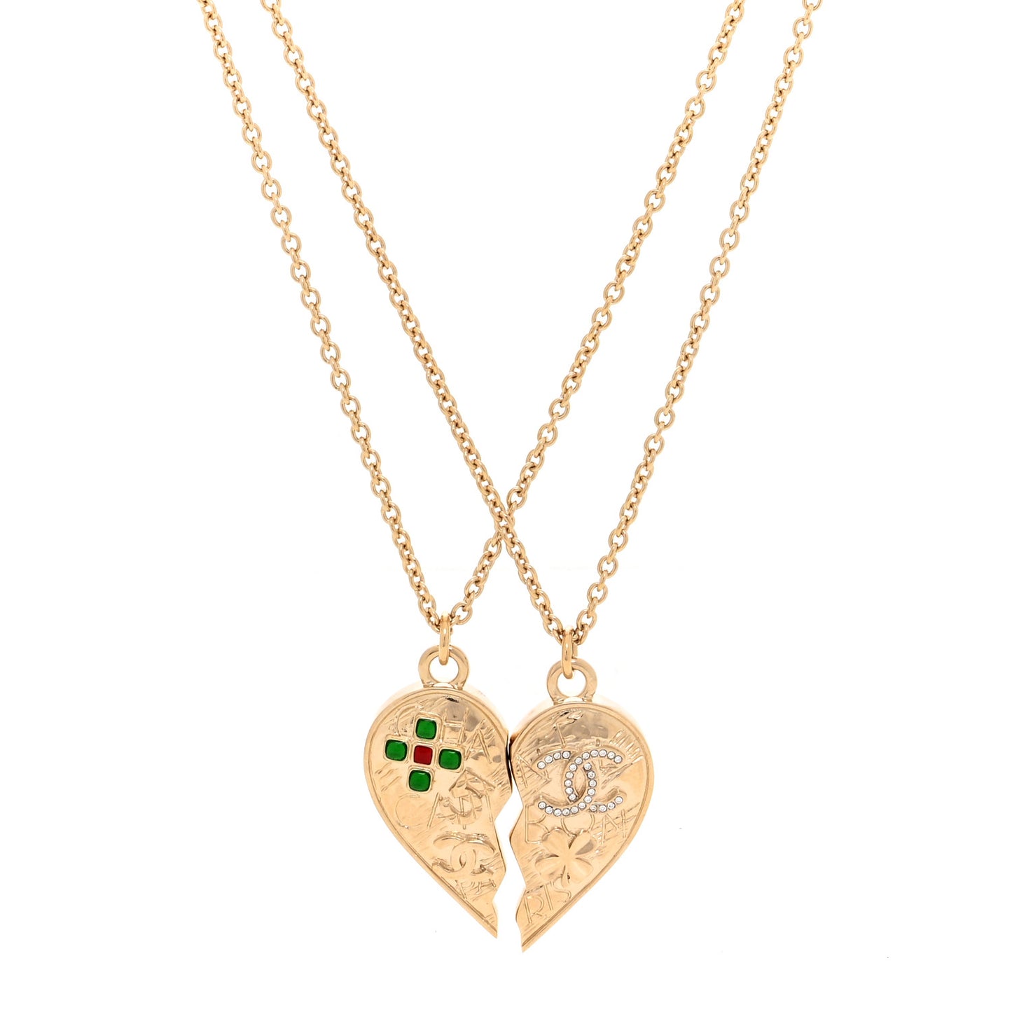 Crystal Gripoix Clover Heart CC Friendship Necklace Set Gold Multicolor