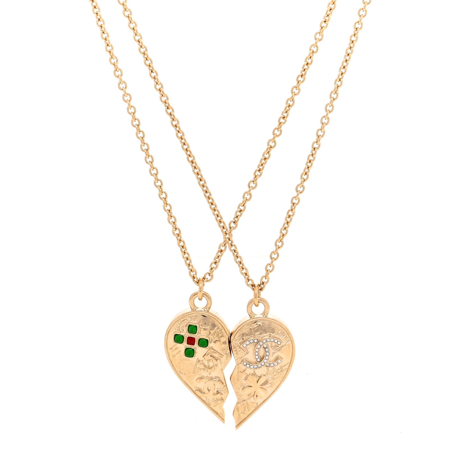 Chanel Crystal Gripoix Clover Heart CC Friendship Necklace Set Gold Multicolor 1 of 6