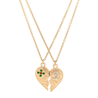 Chanel Crystal Gripoix Clover Heart CC Friendship Necklace Set Gold Multicolor 1 of 6