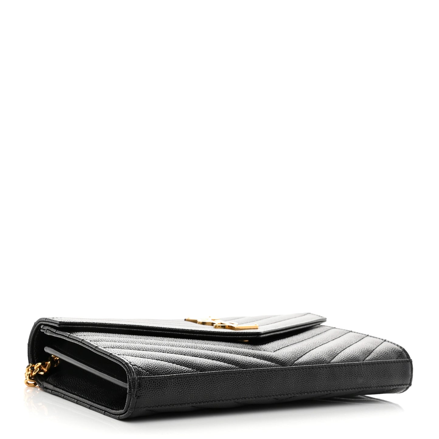 Grain De Poudre Matelasse Chevron Monogram Chain Wallet Black