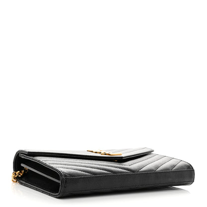 Saint Laurent Grain De Poudre Matelasse Chevron Monogram Chain Wallet Black 4 of 8