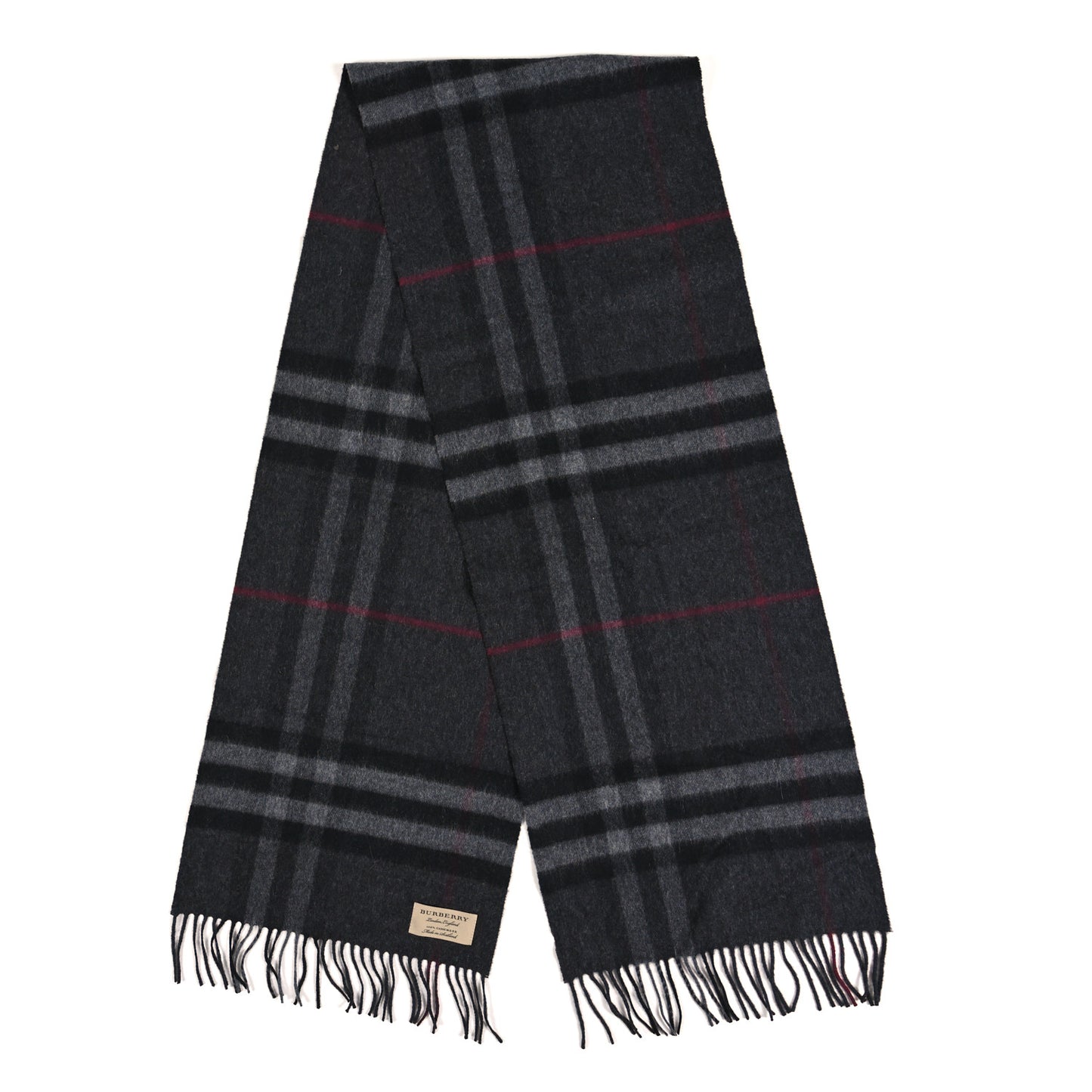 Cashmere Classic Check Fringe Scarf Charcoal