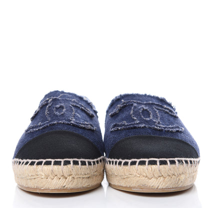 Chanel Denim Toile CC Espadrilles 39 Navy Black 2 of 10