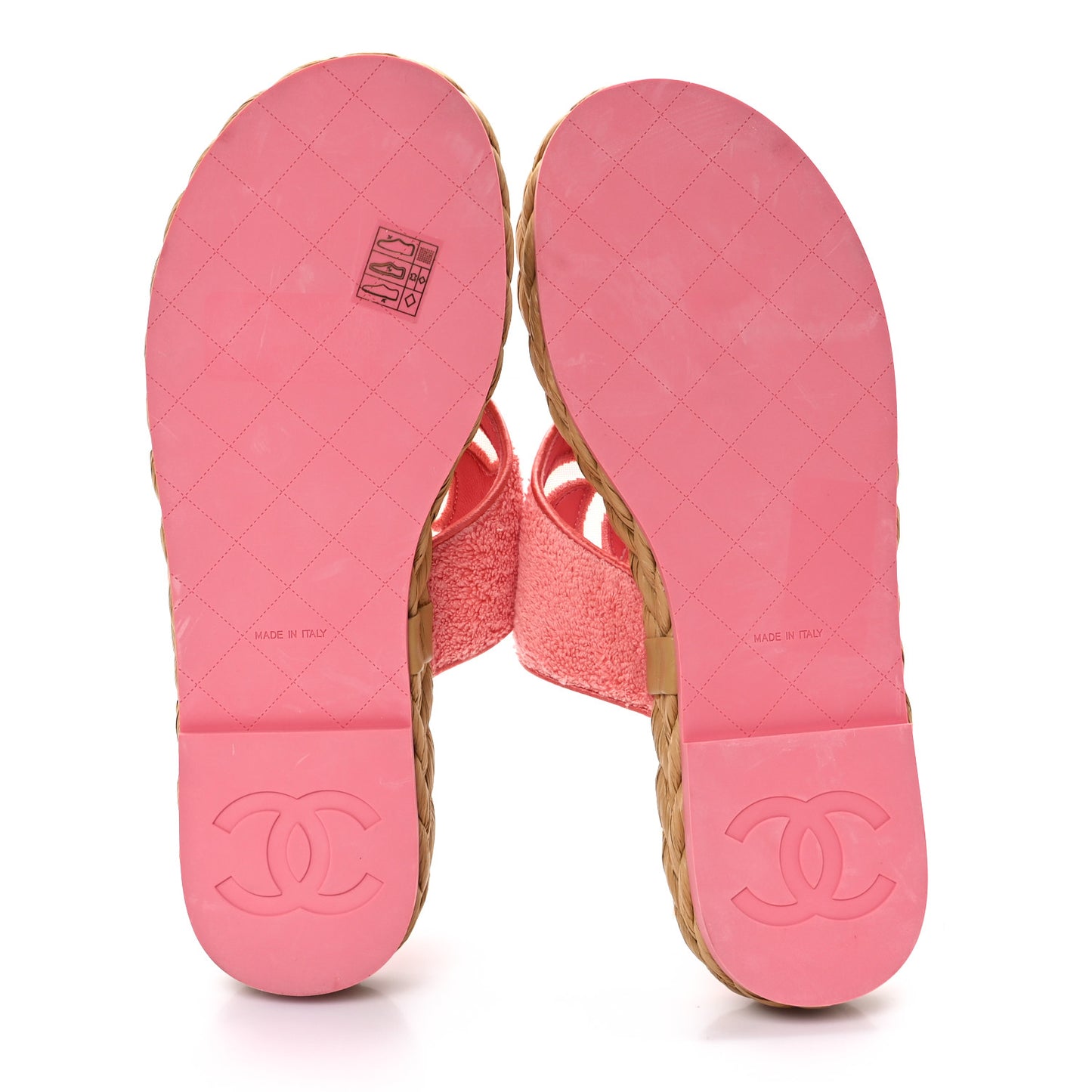 Terry Cloth Raffia CC Logo Thong Sandals 39 Pink