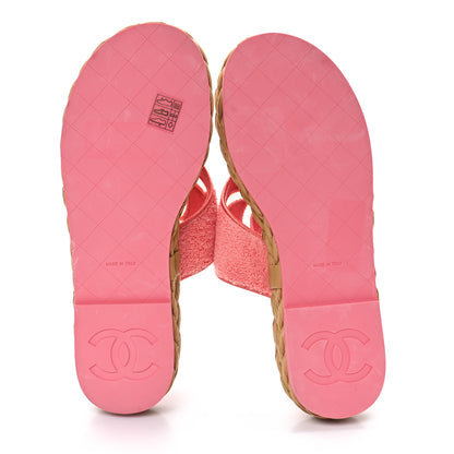 Chanel Terry Cloth Raffia CC Logo Thong Sandals 39 Pink 5 of 11