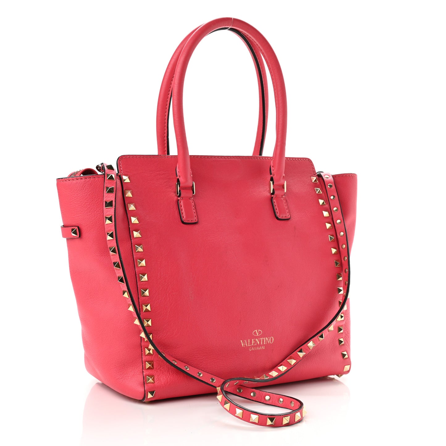 Vitello Rockstud Double Handle Tote Deep Rose
