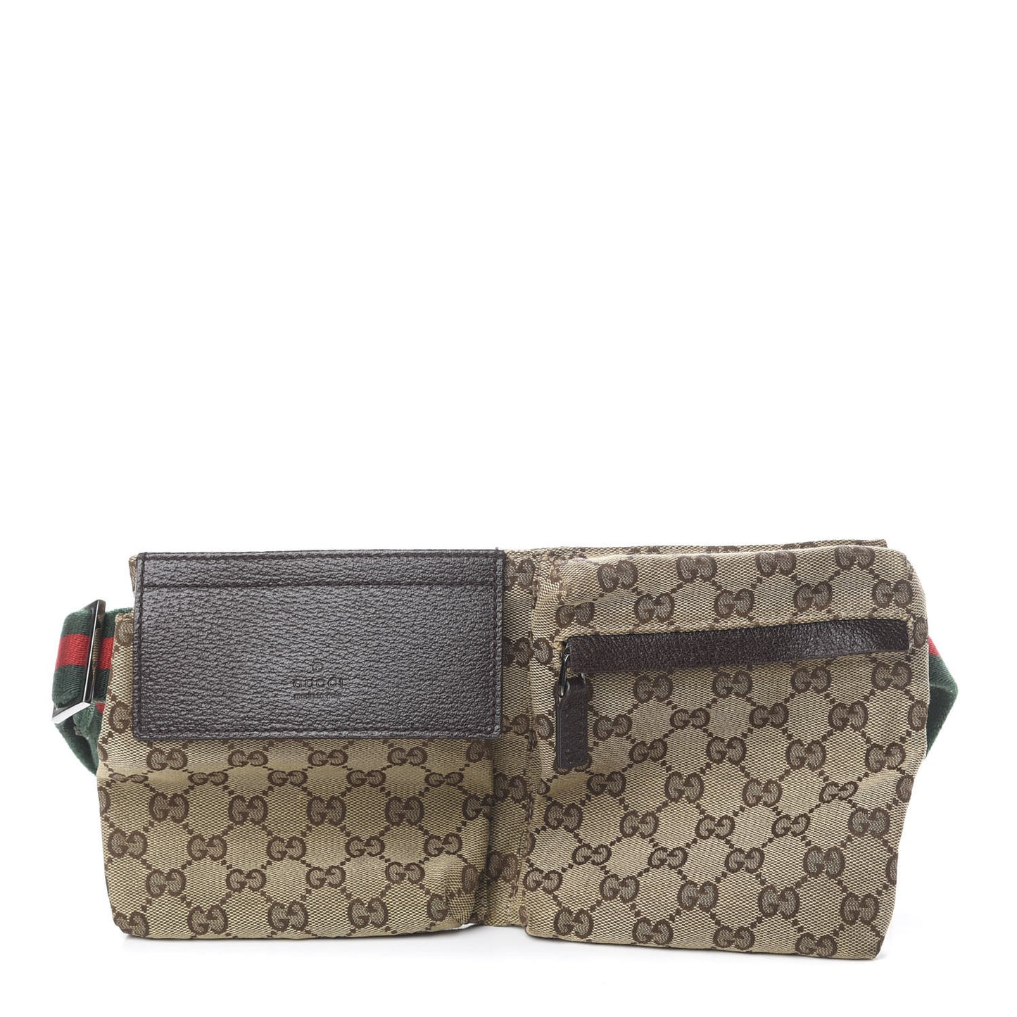 GG Monogram Web Double Pocket Belt Bag Dark Brown
