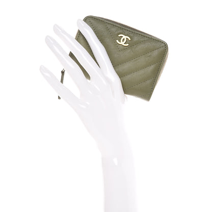 Chanel Calfskin Chevron Quilted Zip Around Coin Purse Green 2 of 8