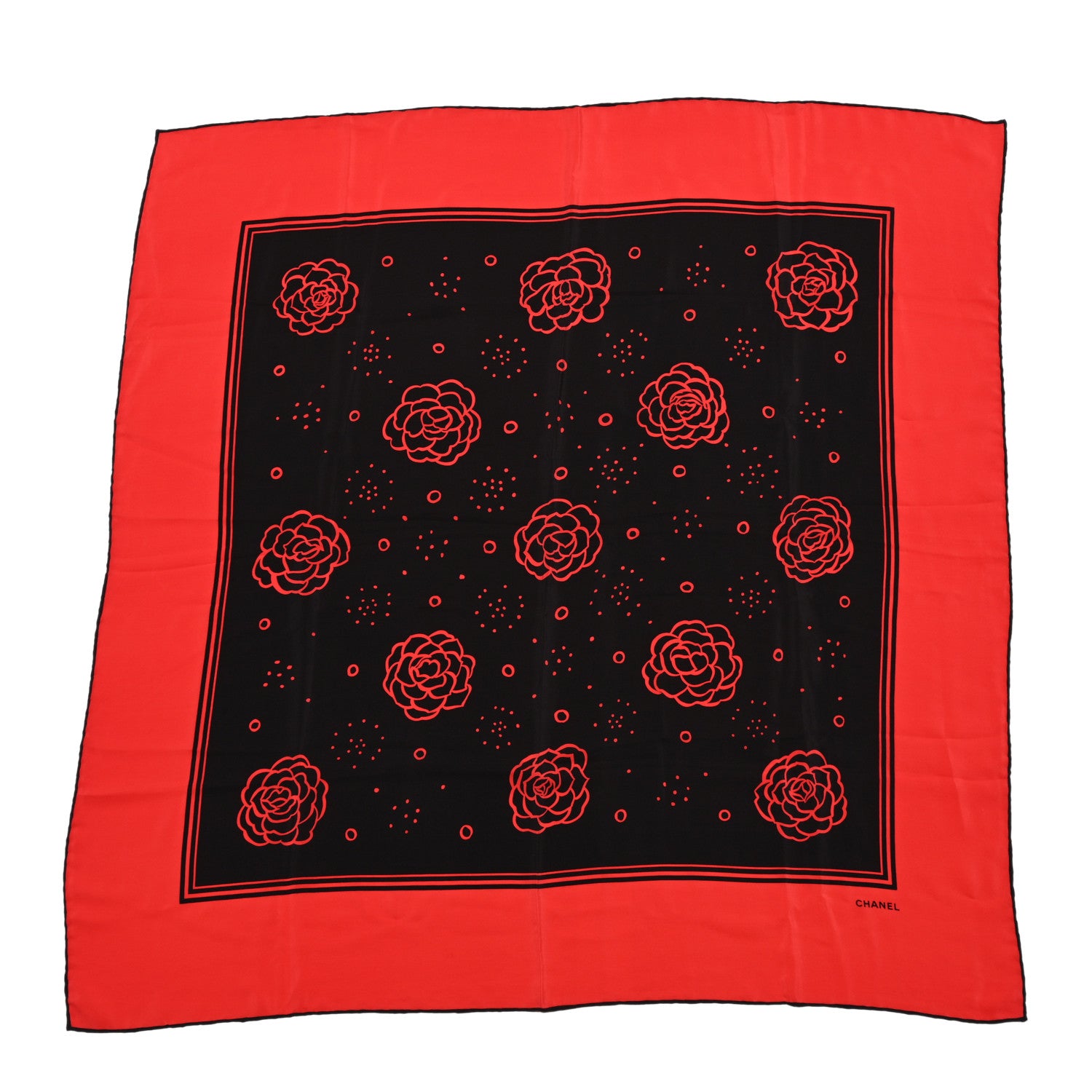 Chanel Silk CC Camellia Scarf Black Red 1 of 4