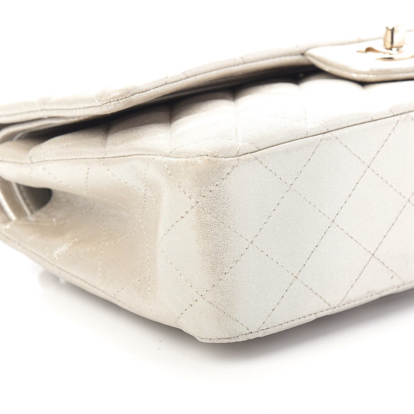 Iridescent Calfskin Quilted Medium Double Flap Silver