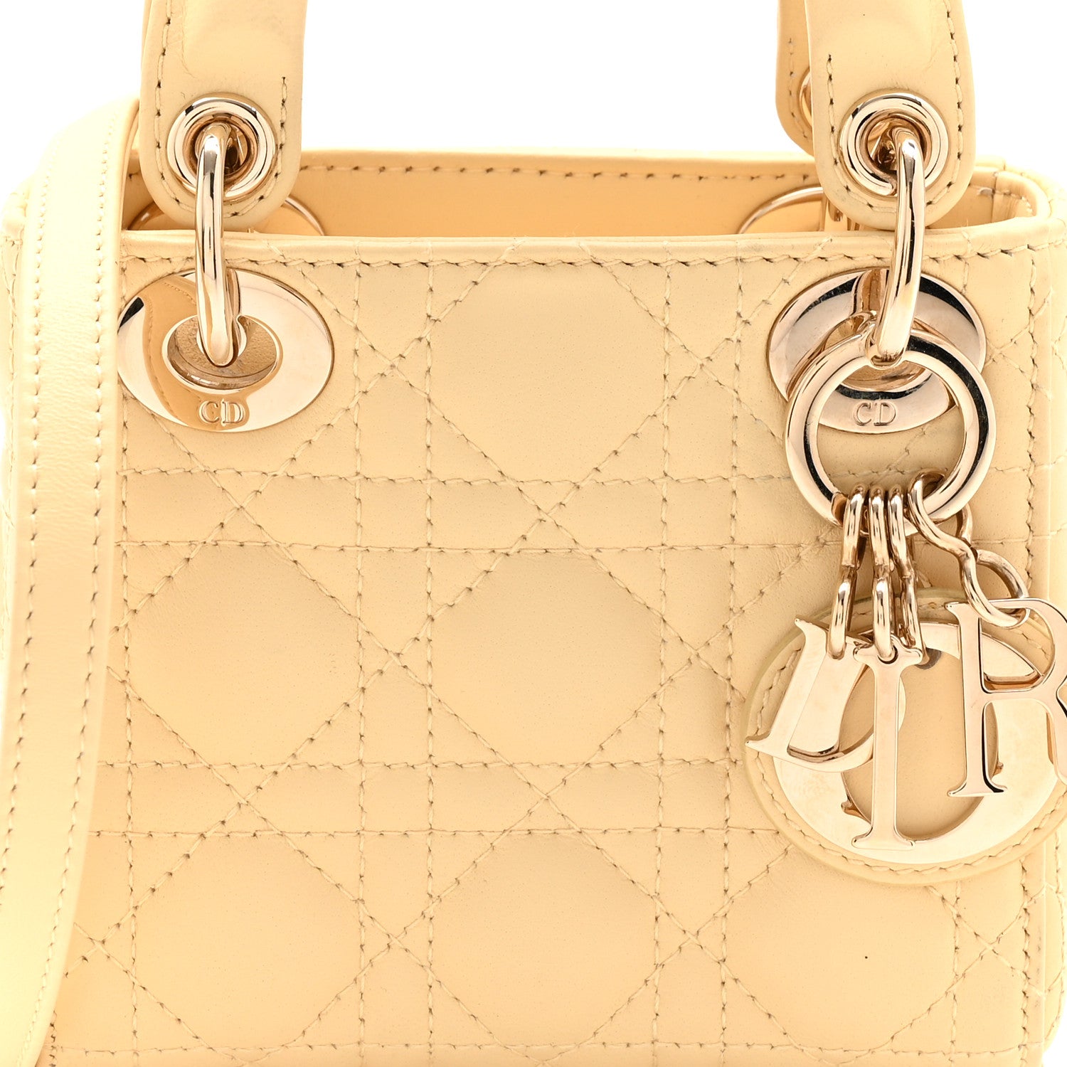 Christian Dior Lambskin Cannage Micro Lady Dior Soft Yellow