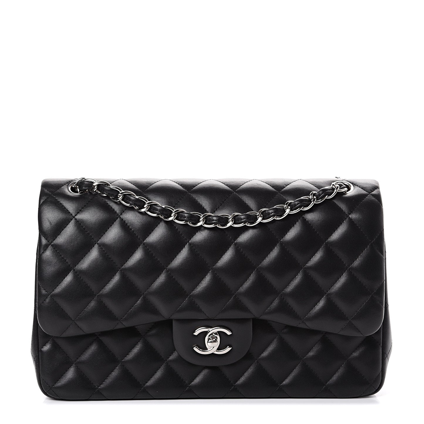Lambskin Quilted Jumbo Double Flap Black