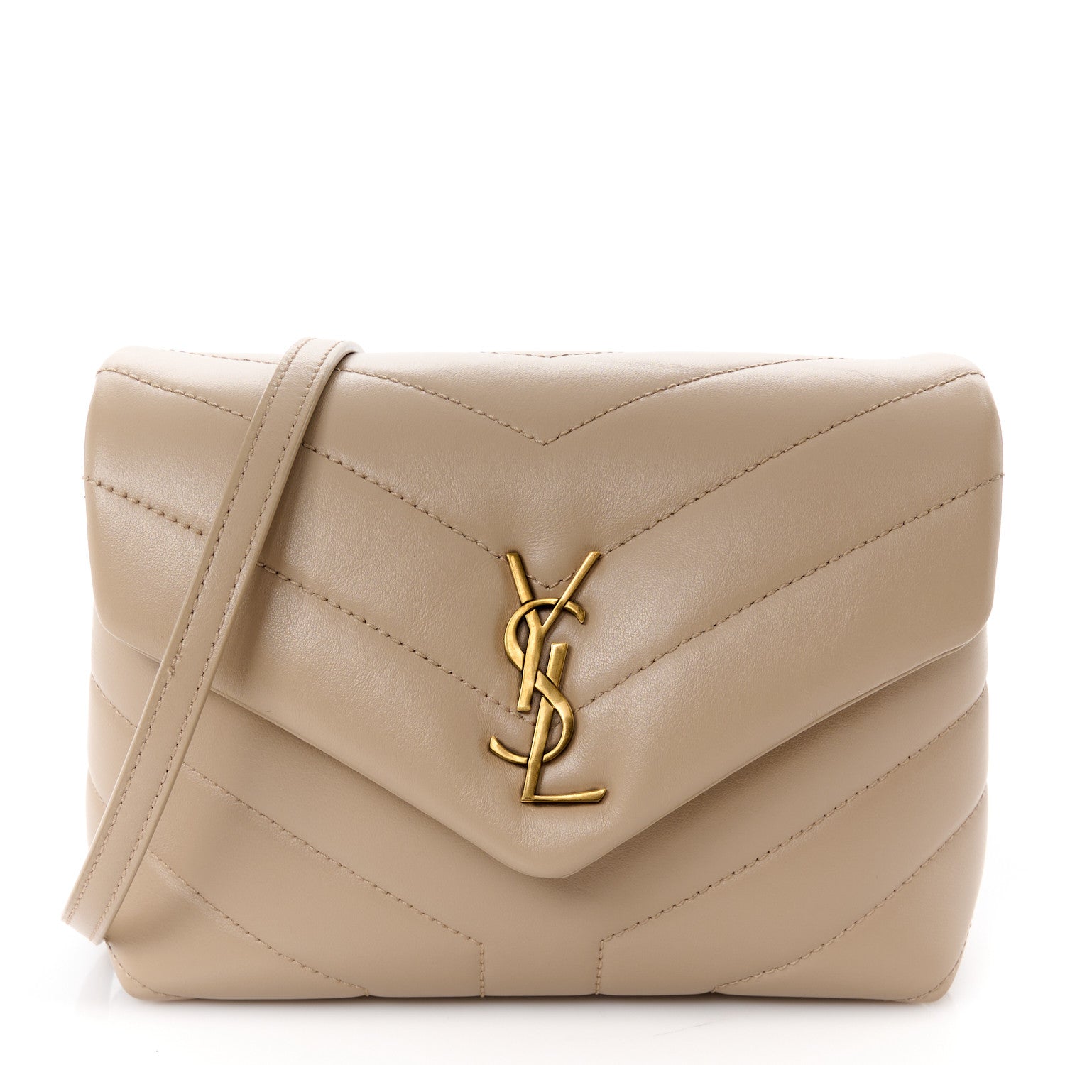 Saint Laurent Calfskin Y Quilted Monogram Toy Loulou Crossbody Bag Dark Beige 1 of 11
